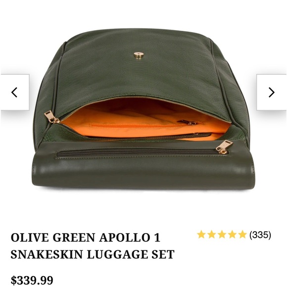NWT TOTE & Carry OLIVE GREEN APOLLO 1 SNAKESKIN LUGGAGE SET - Picture 5 of 16